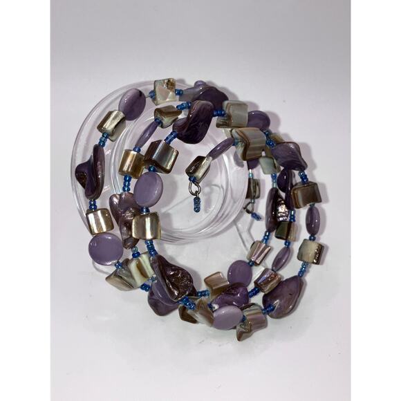 Purple South Seas Baroque Pearls Beaded Memory Wire Bracelet! - Picture 6 of 12